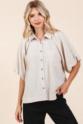 Airflow Short Bubble Sleeve Button-Down Shirt