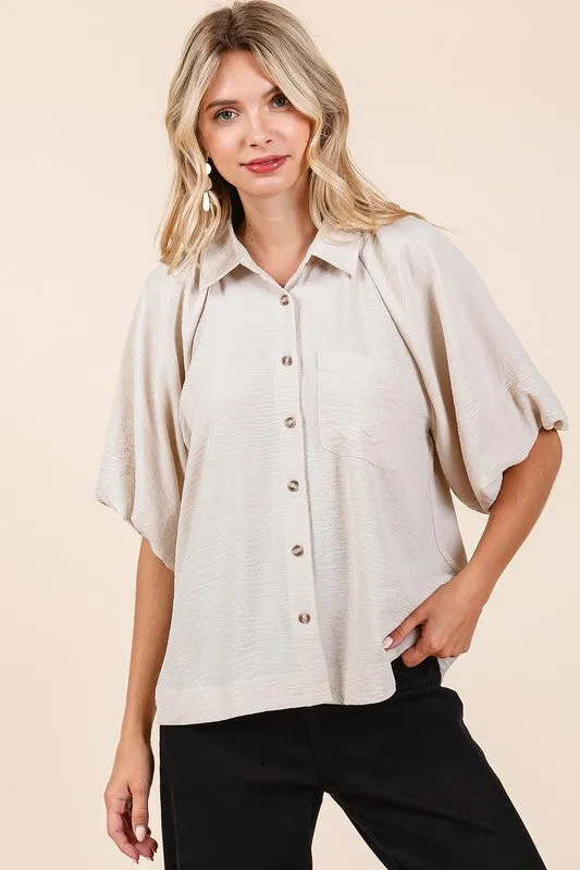 Airflow Short Bubble Sleeve Button-Down Shirt