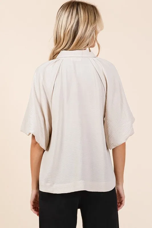 Airflow Short Bubble Sleeve Button-Down Shirt