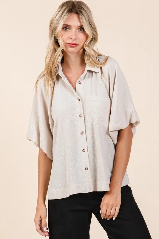 Airflow Short Bubble Sleeve Button-Down Shirt