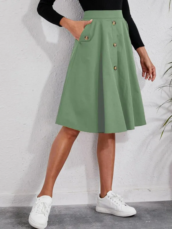 Alison Women's Pocket Button Elegant Midi Skirt