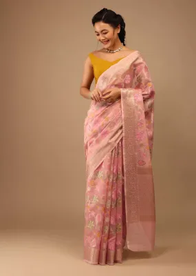 Blush Pink Saree In Banarsi Chanderi And Pure Handloom Cotton