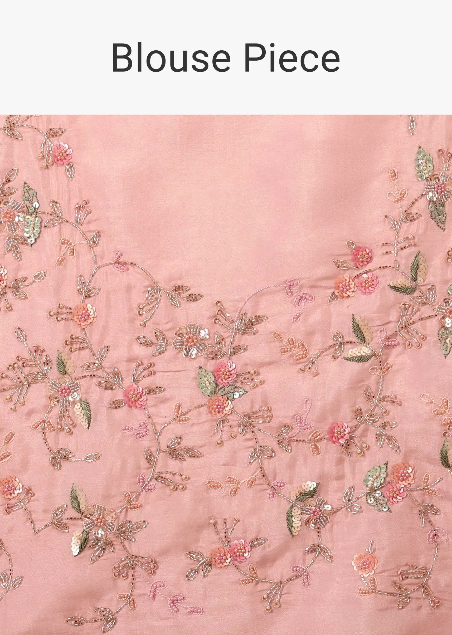 Blush Pink Saree In Glass Tissue With 3D Floral Embroidery In Moti, Sequin & Cut Dana
