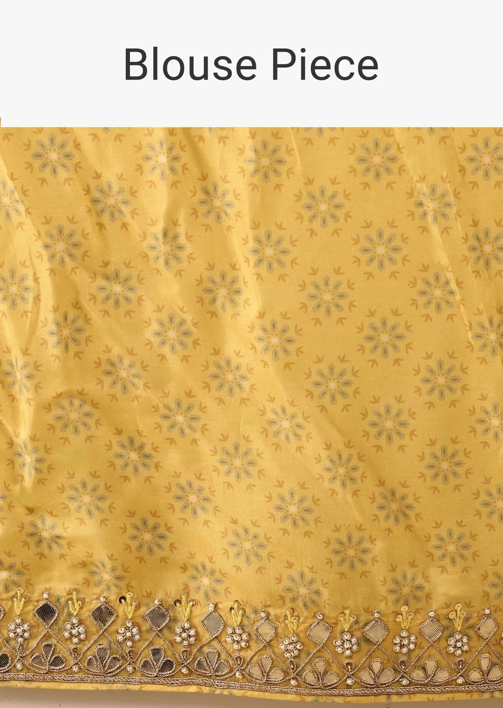 Canary Yellow Saree In Muslin With Floral Handblock Print And Embroidery