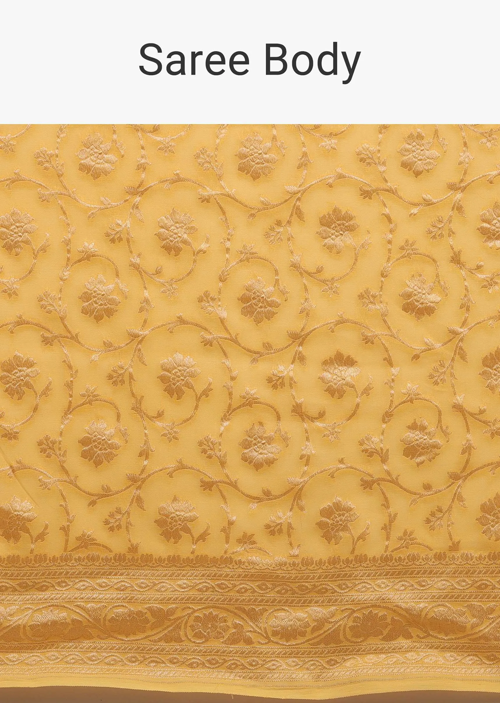 Daffodil Yellow Traditional Saree With Heavy Woven Brocade Work On Border And Pallu