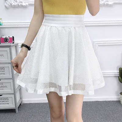 Elastic Waist Printed Skorts Anti-Exposed Flare Pleated A-Line High Mesh Floral Skorts
