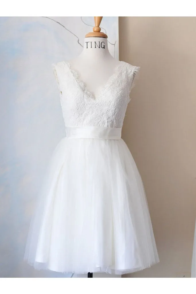 Elegant White Simple Lace V-neck Beach Wedding Dresses PFW0302