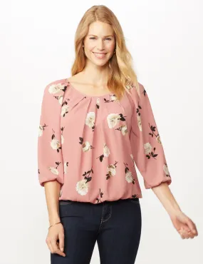 Floral Elastic Hem Woven Top