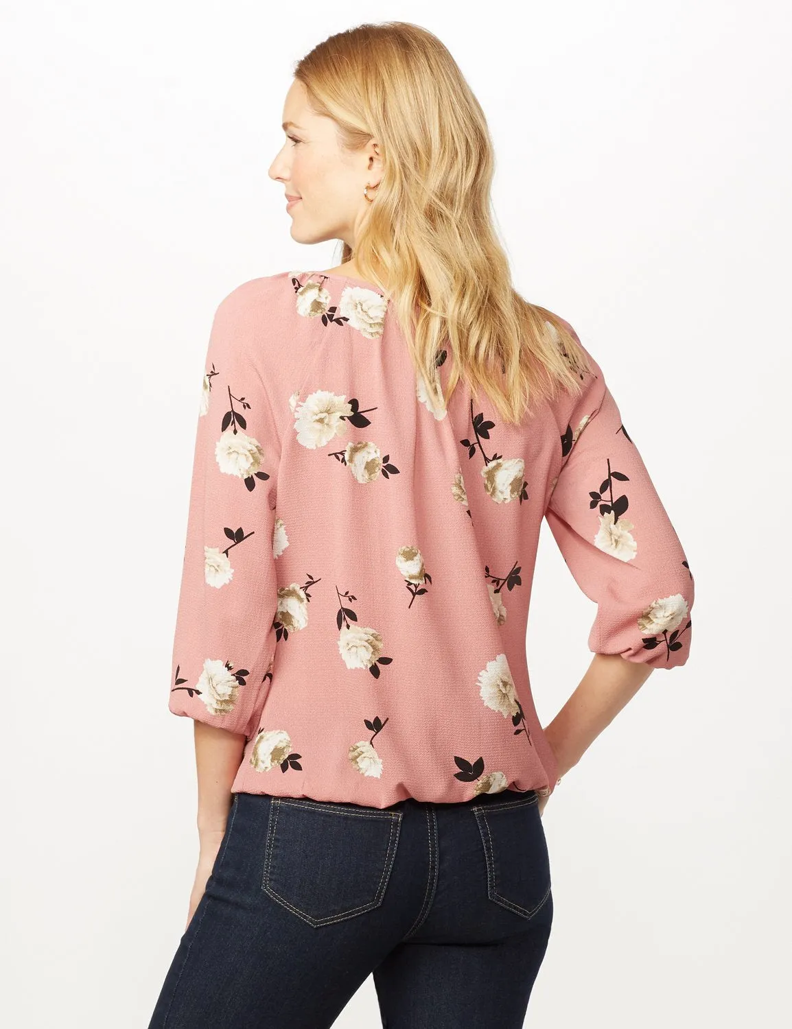 Floral Elastic Hem Woven Top