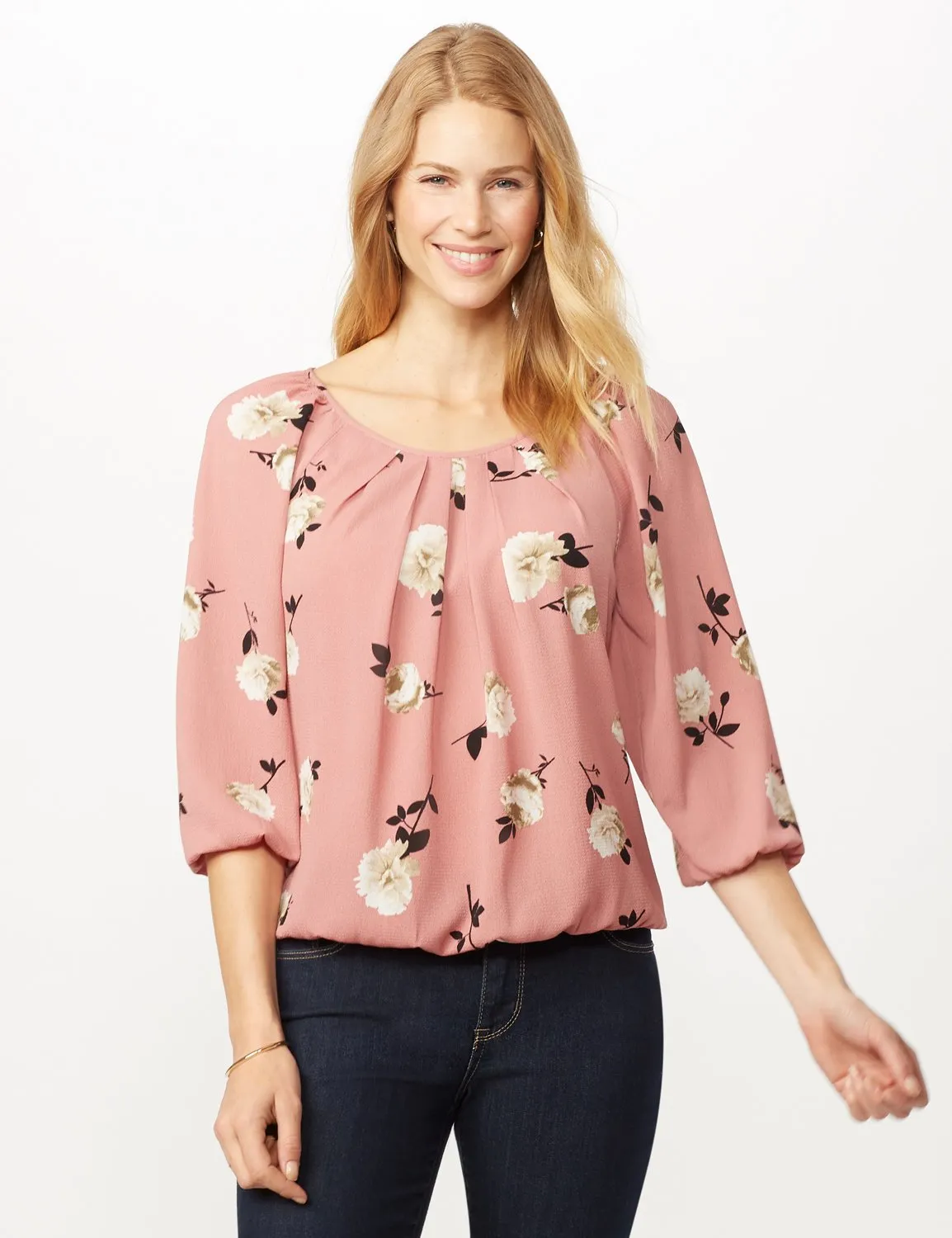 Floral Elastic Hem Woven Top