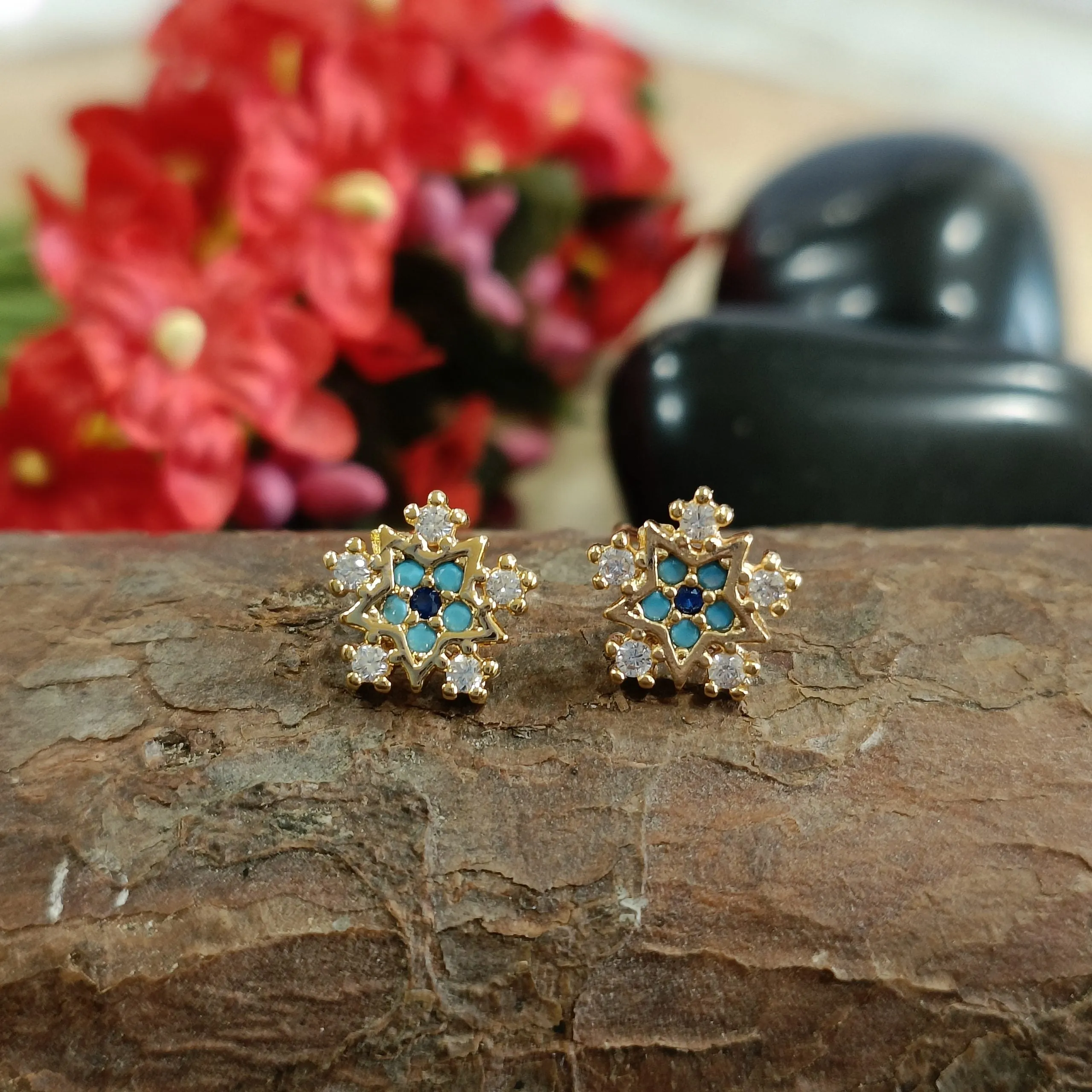 Gold Plated Floral Shaped CZ Stud Western Fashion Earring