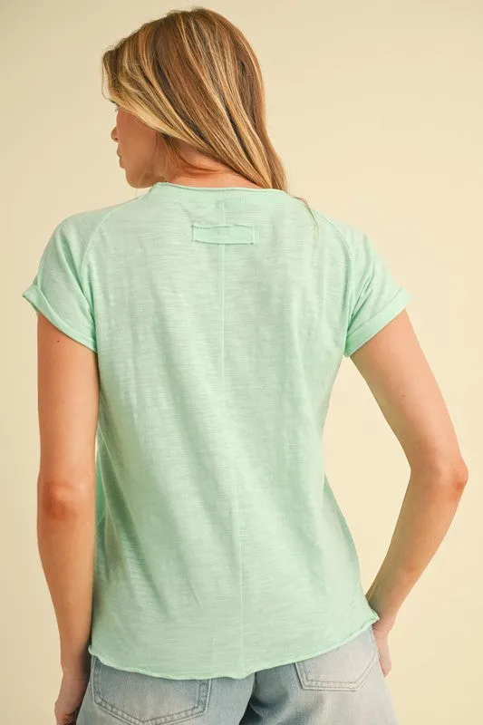Green Lettuce Edge Short Sleeve T-Shirt – Casual Cotton Round Neck Tee