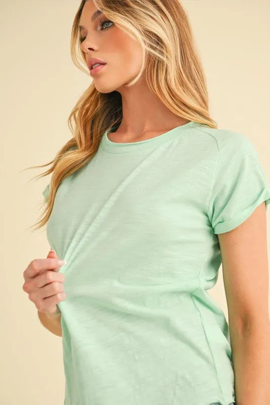 Green Lettuce Edge Short Sleeve T-Shirt – Casual Cotton Round Neck Tee