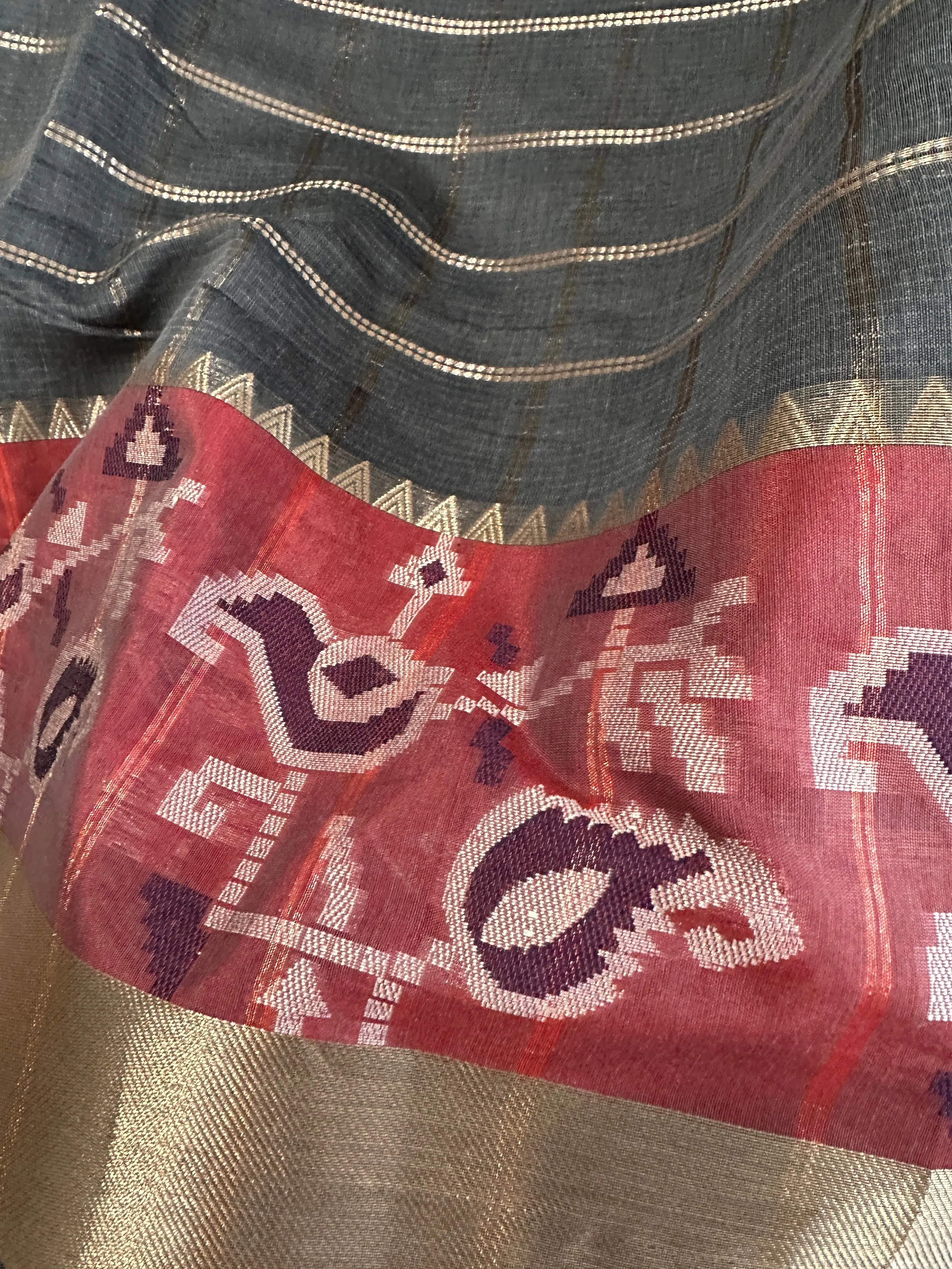 Grey Soft Sico Checks with Pochampally Border Casual Wear Saree