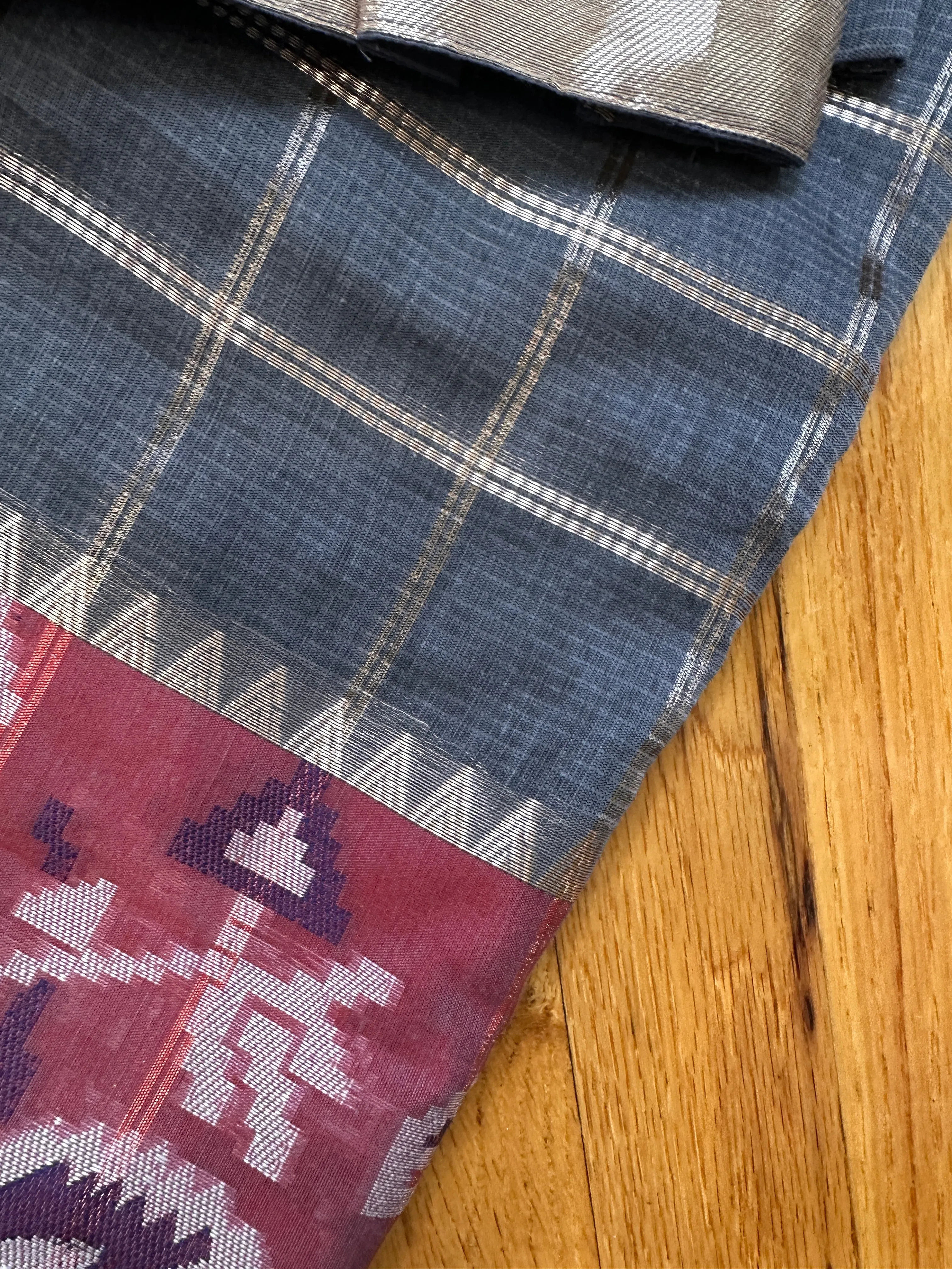 Grey Soft Sico Checks with Pochampally Border Casual Wear Saree