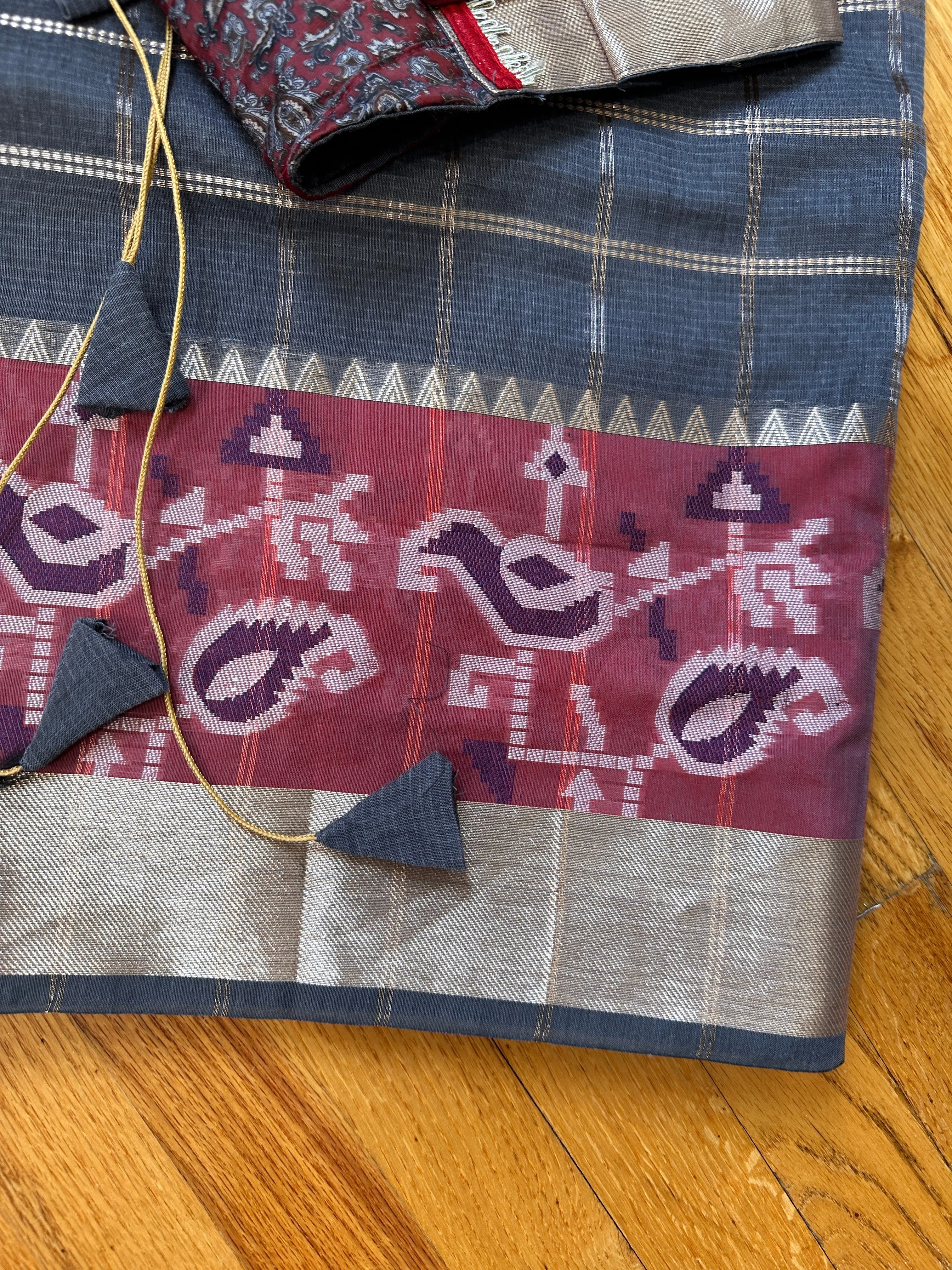 Grey Soft Sico Checks with Pochampally Border Casual Wear Saree