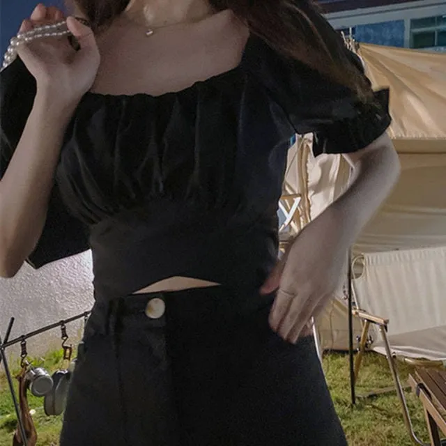 Korean Style Solid Slim Sexy Blouses