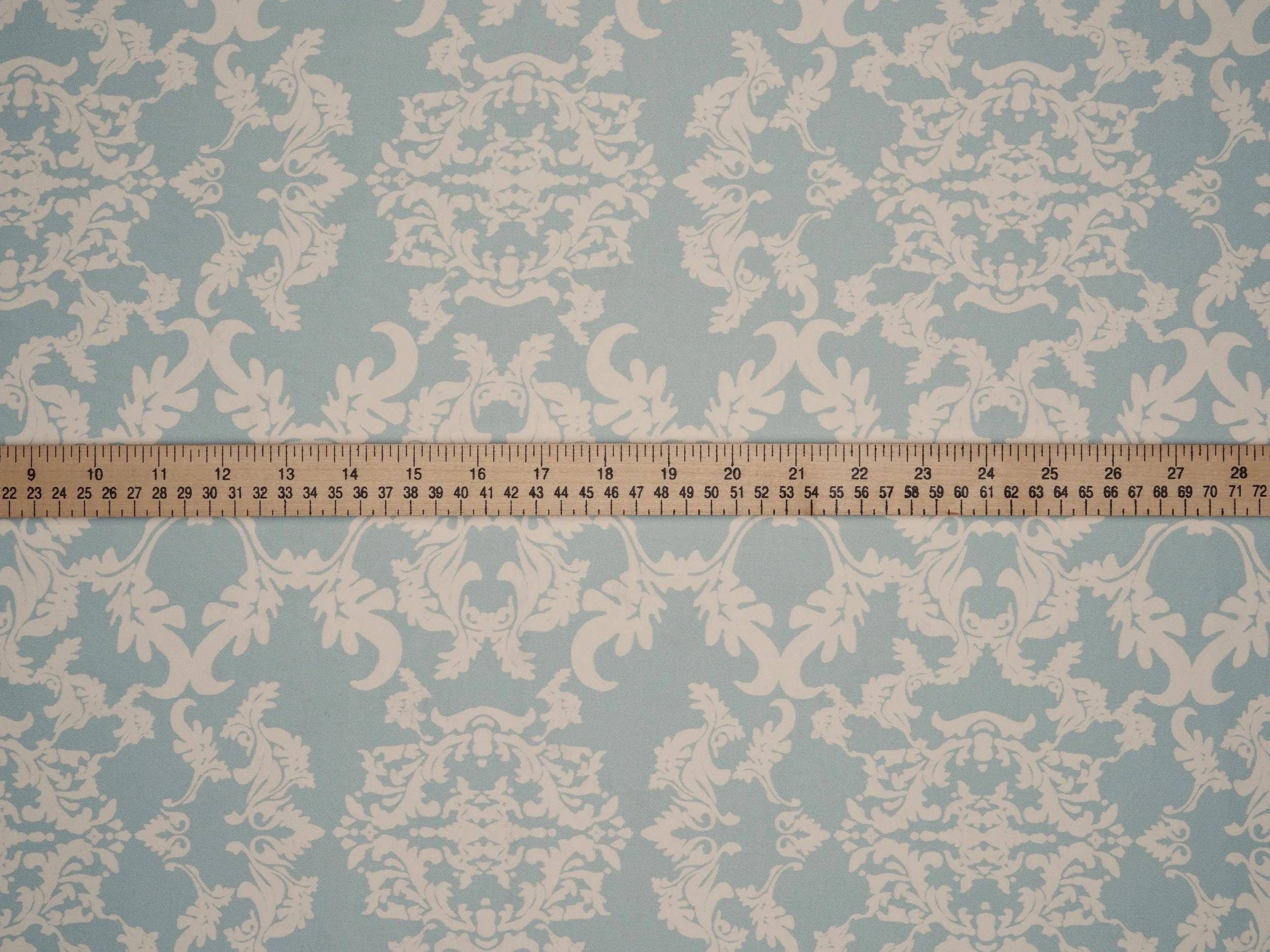 Lightweight  satin  fabric by the yard - Light sage  and off white damask print