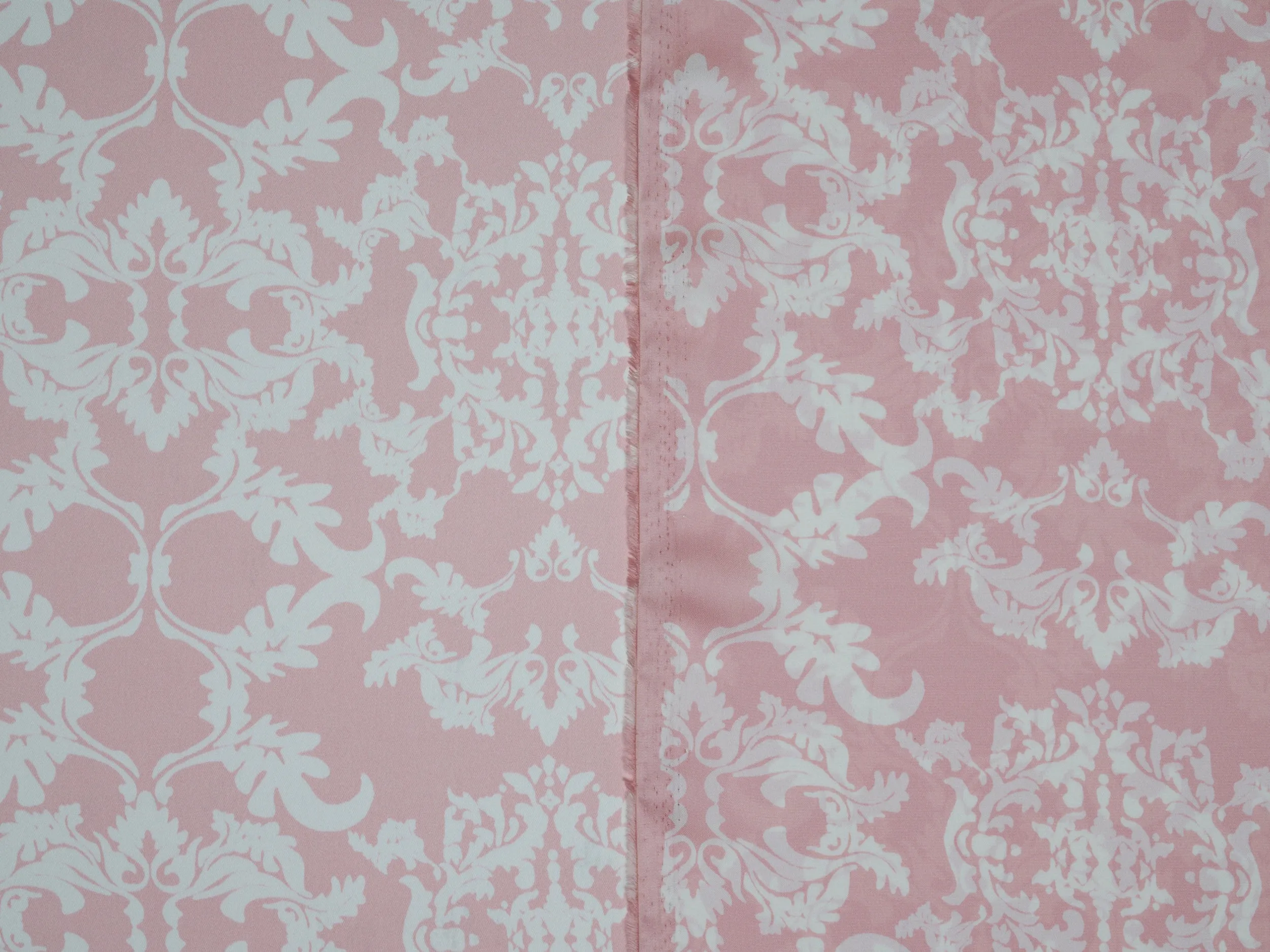Lightweight  satin  fabric by the yard - Light sage  and off white damask print