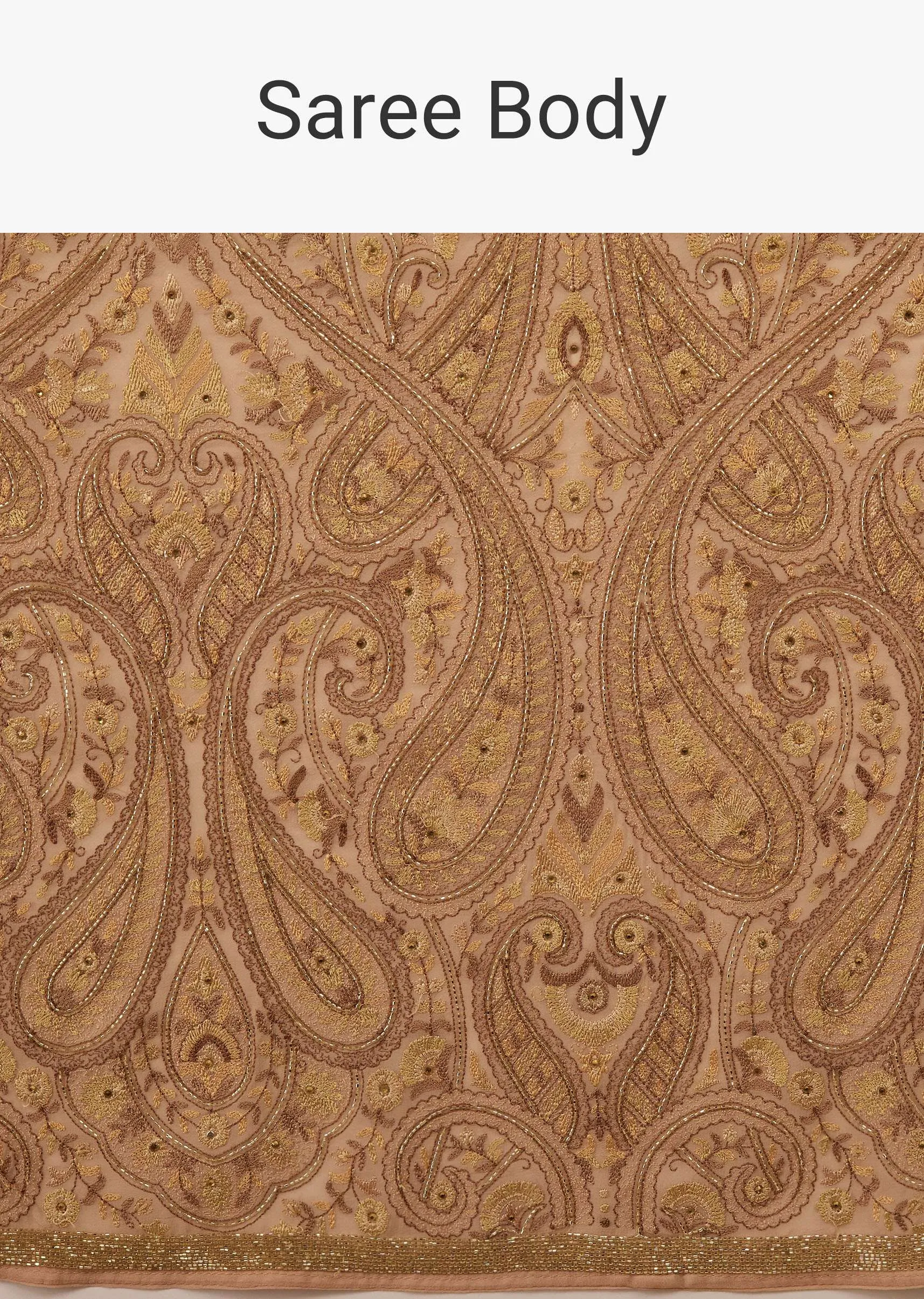 Mocha Brown Festive Toasted Almond Beige Saree Kashmiri Embroidered In Georgette