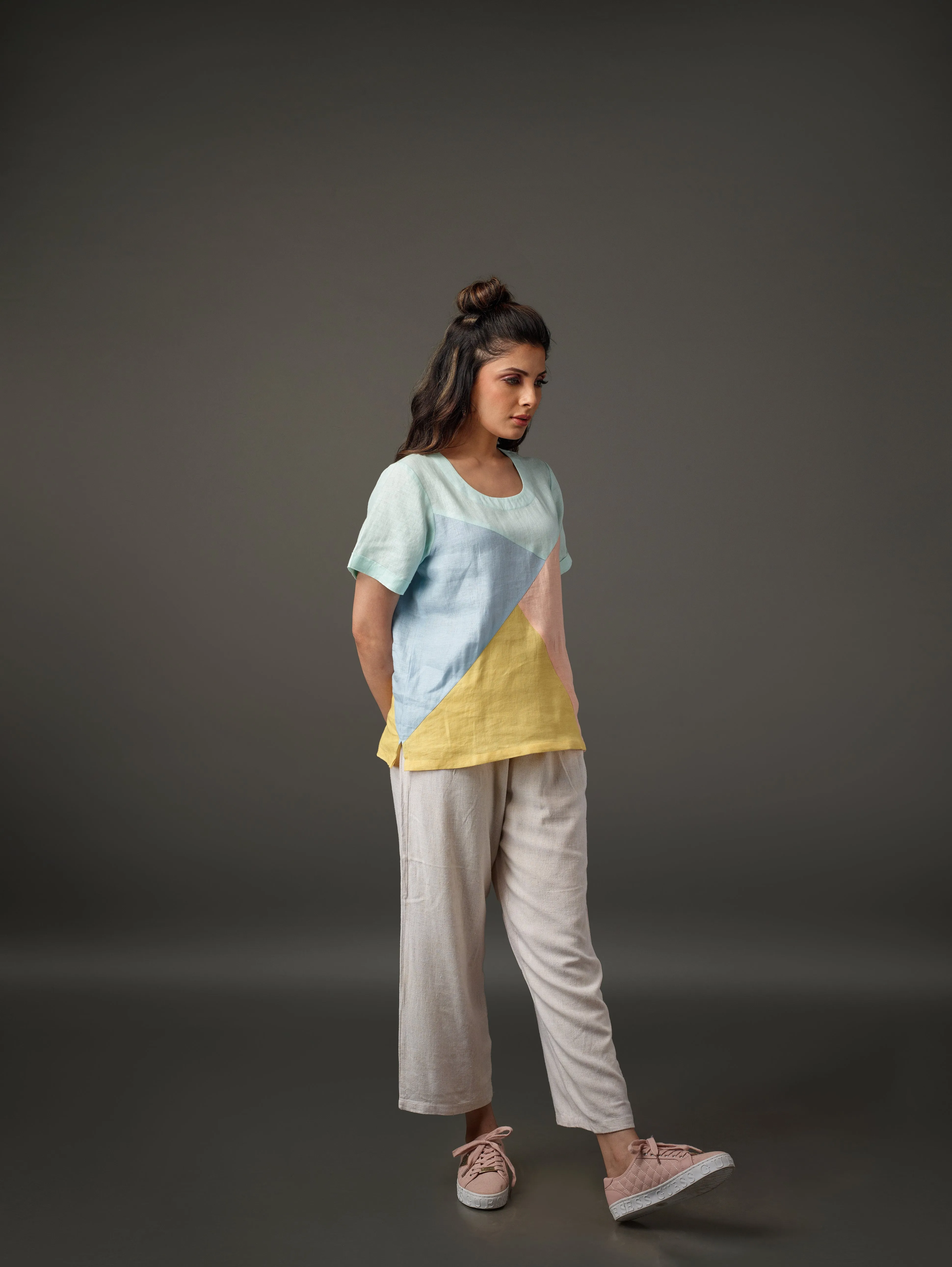 Multi Color Patch Linen Top