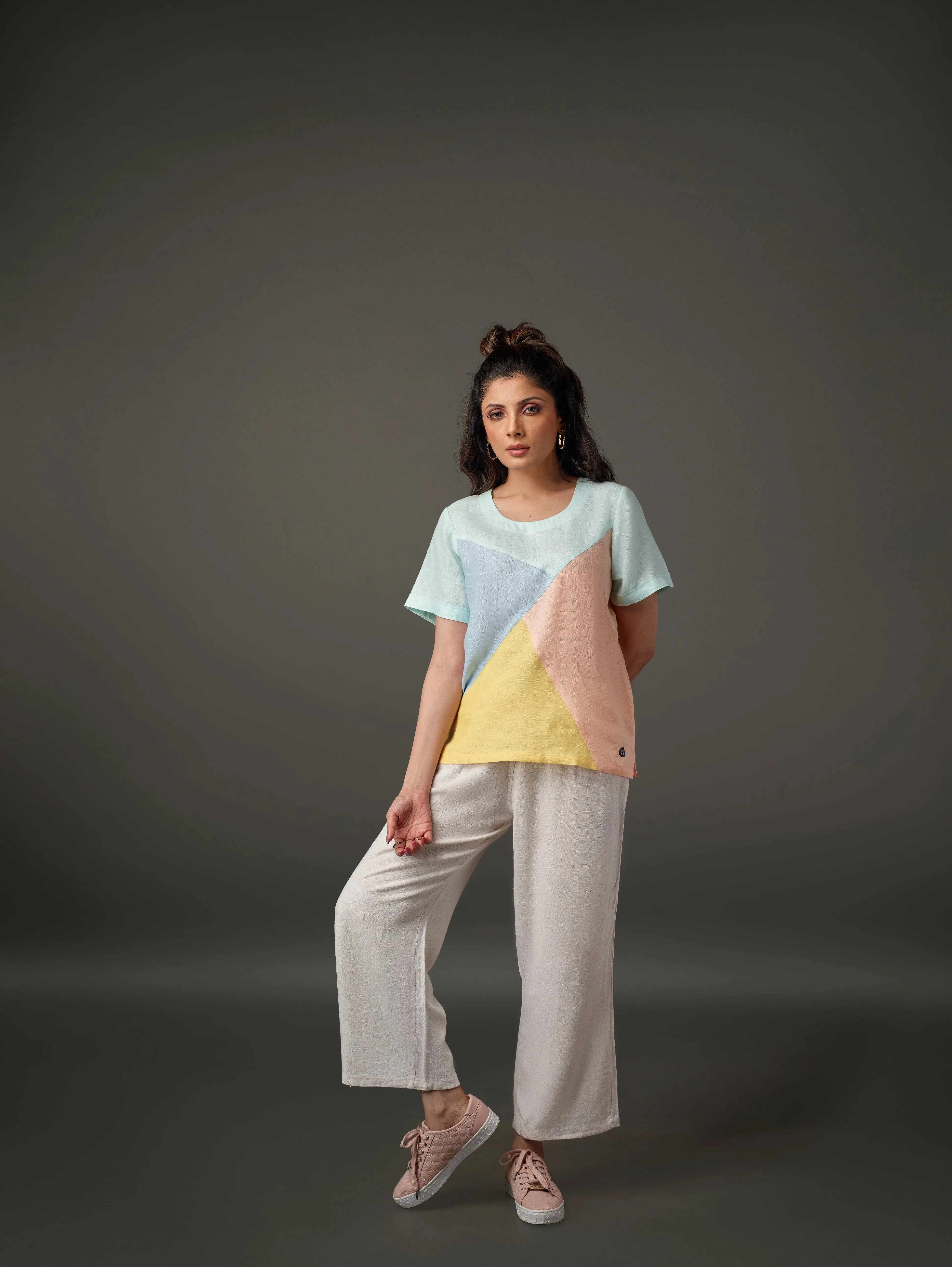 Multi Color Patch Linen Top