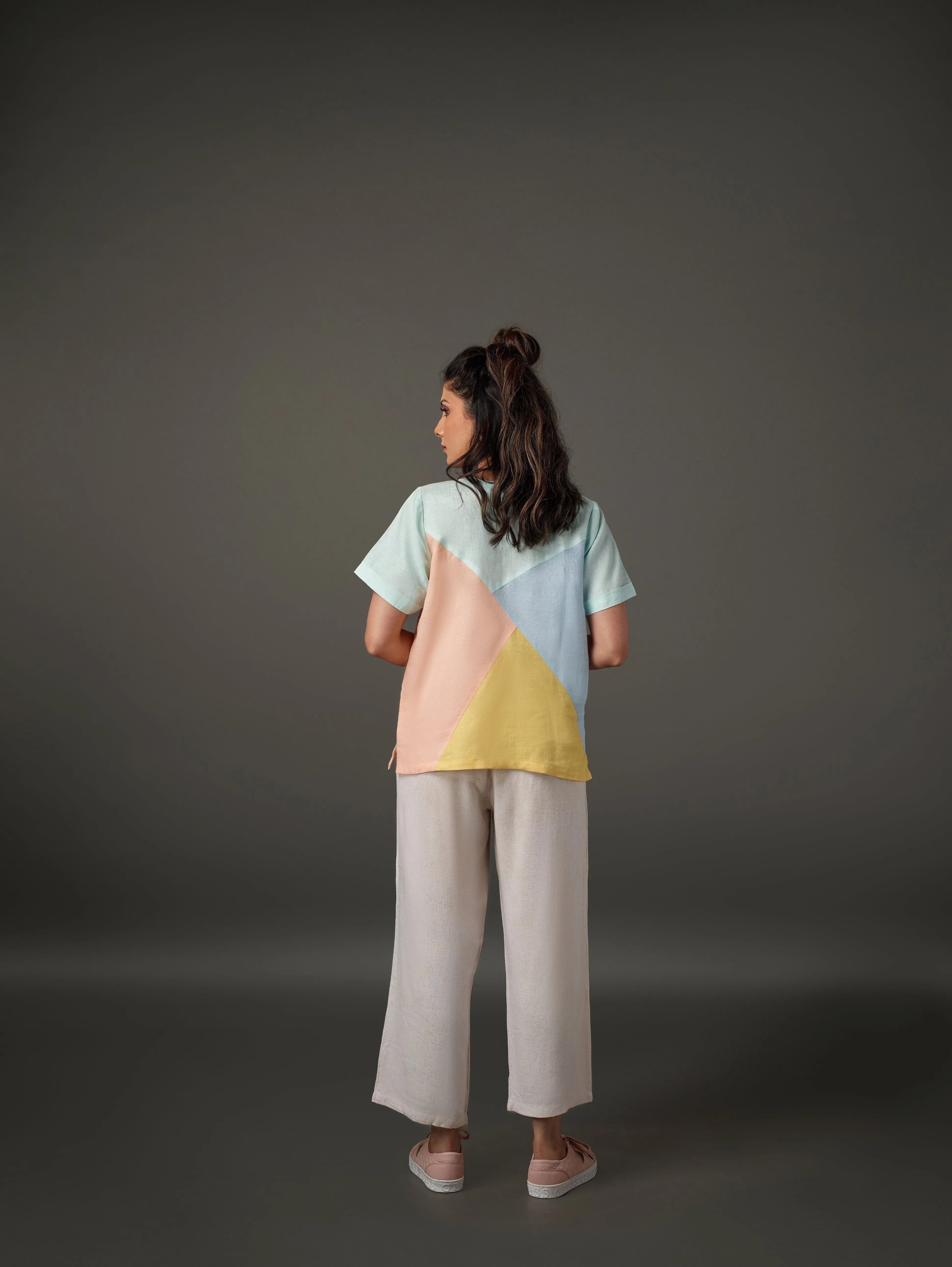 Multi Color Patch Linen Top