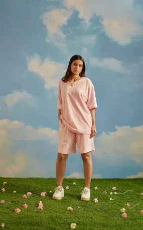 Pink Oversized Printed Round Neck T-Shirt (Good Energy Club)