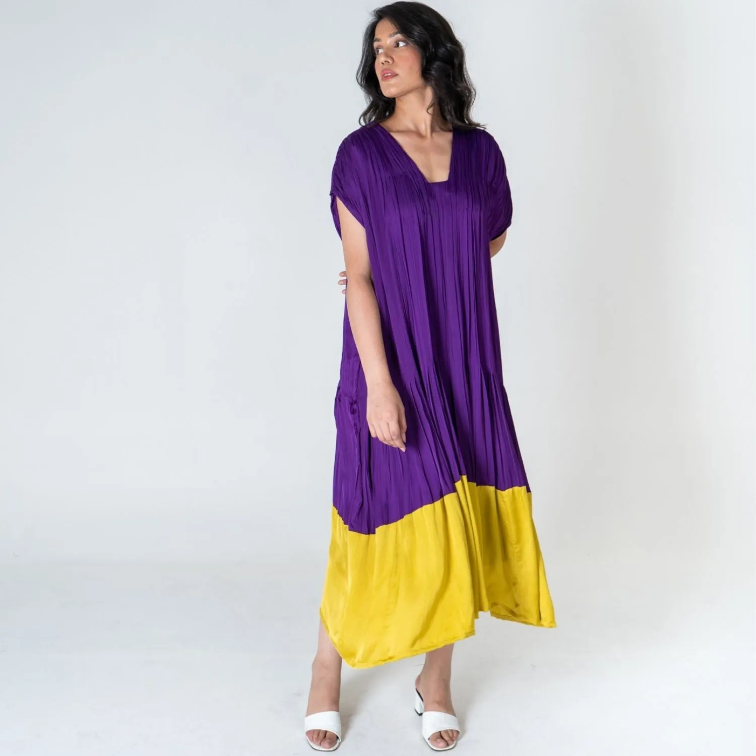Purple-Yellow Color-Blocked Dress | Stylish Formal And Casual Wear
