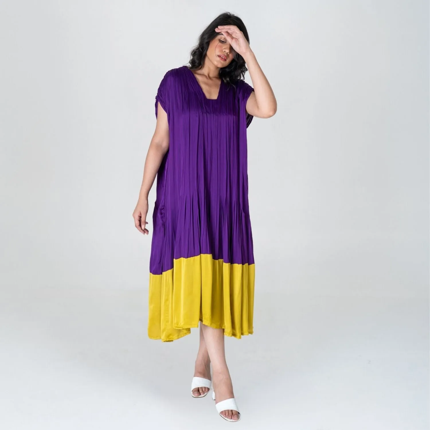Purple-Yellow Color-Blocked Dress | Stylish Formal And Casual Wear