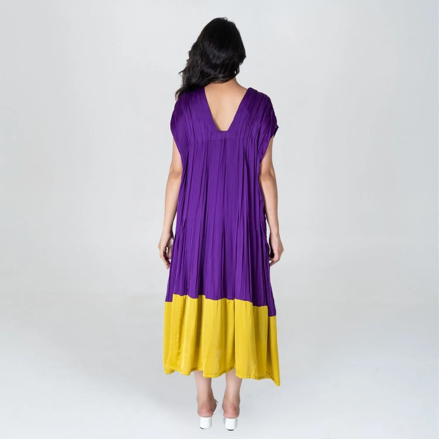 Purple-Yellow Color-Blocked Dress | Stylish Formal And Casual Wear