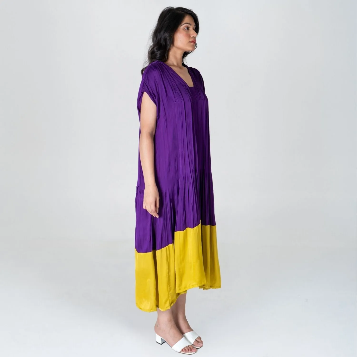 Purple-Yellow Color-Blocked Dress | Stylish Formal And Casual Wear