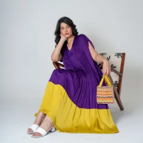 Purple-Yellow Color-Blocked Dress | Stylish Formal And Casual Wear