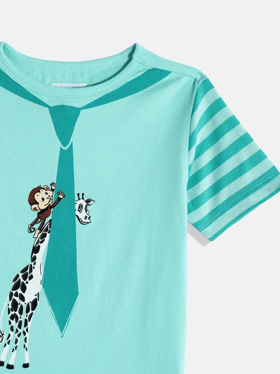 Sea Green Animal Tie Cotton Half Sleeves Tshirt