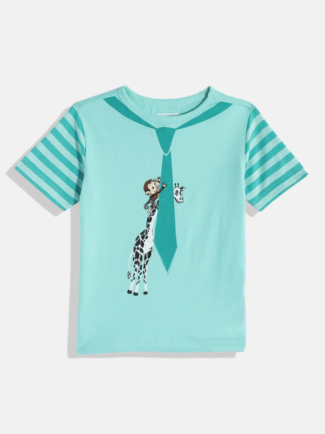 Sea Green Animal Tie Cotton Half Sleeves Tshirt
