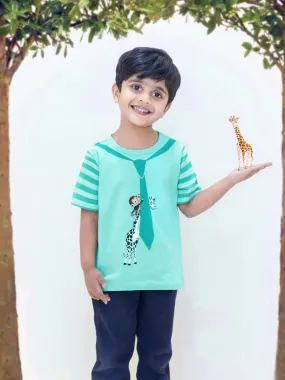 Sea Green Animal Tie Cotton Half Sleeves Tshirt