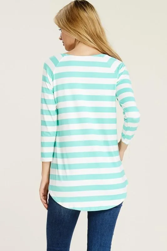Stripes Ahoy 3/4 Sleeve Tunic in Mint