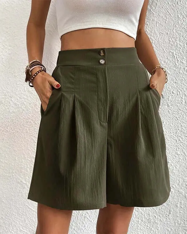 Women's High-Waisted Pleated Shorts