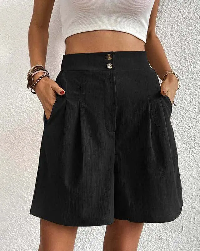 Women's High-Waisted Pleated Shorts