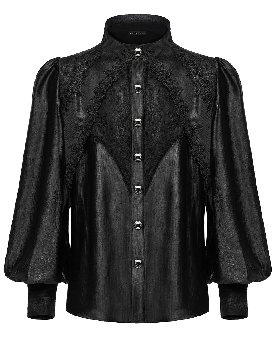 WY-1675CCM Mens Baroque Gothic Dandy Layered Poet Shirt - Black