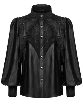 WY-1675CCM Mens Baroque Gothic Dandy Layered Poet Shirt - Black